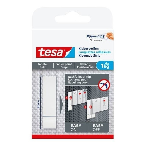 Tesa Powerstrips påfyllnadsremsor för känsliga ytor | Tesa | 1kg | 6st 77771 77771-00000-00 77771-00000-20 202357 - 1