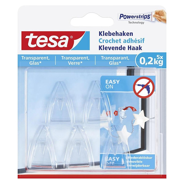 Tesa Självhäftande krok transparent 0,2 kg | 5st 77734-00000-00 202326 - 1