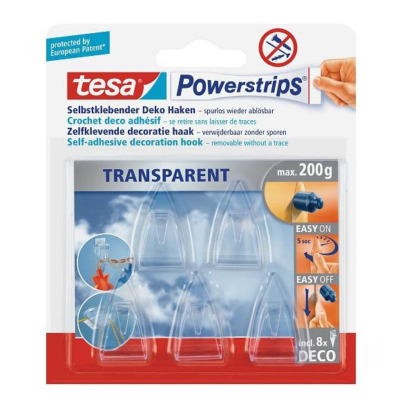 Tesa Självhäftande krok transparent 0,2kg UV-beständig | 5st 58900-00013-20 58900-13 202353 - 1