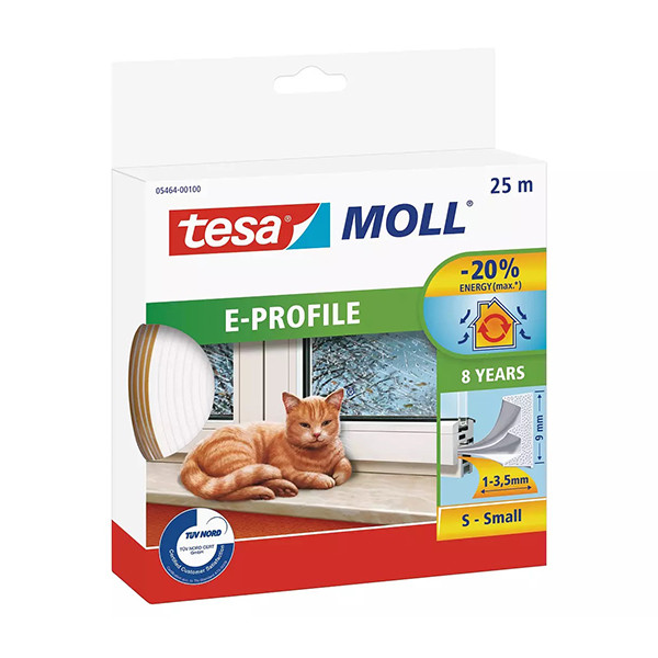 Tesa Tätningslist TesaMoll Classic E-profil vit 9mm x 25m 05464-00100-00 203308 - 1