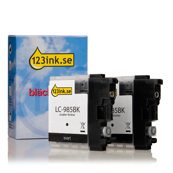 Varumärket 123ink ersätter Brother LC985BKBP2 svart bläckpatron 2-pack LC-985BKBP2C 132094 - 1