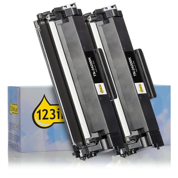 Varumärket 123ink ersätter Brother TN-2420 svart toner hög kapacitet 2-pack TN2420TWINC 051333 - 1