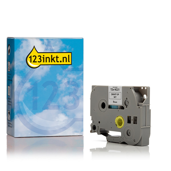 Varumärket 123ink ersätter Brother TZe-N221 icke-laminerad tejp | svart text - vit tejp | 9mm x 8m TZeN221C 080615 - 1