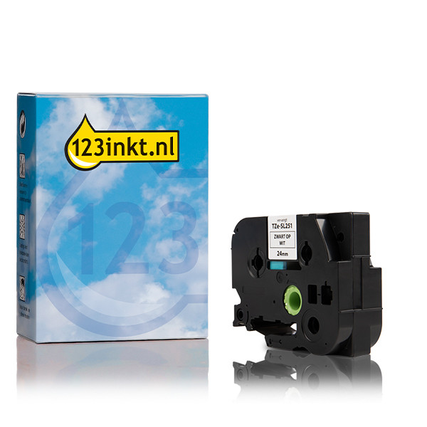 Varumärket 123ink ersätter Brother TZe-SL251 självlaminerande tejp | svart text - vit tejp | 24mm x 8m TZESL251C 080841 - 1