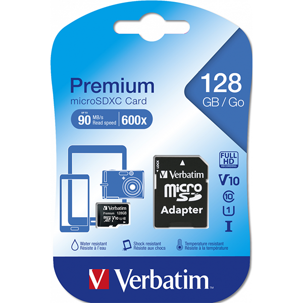 Verbatim Micro SDXC minneskort + adapter 128GB | klass 10 | Verbatim 44085 500172 - 1