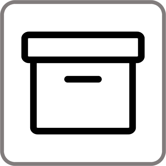 En svart låda med lock av streck med en grå ruta runt lådan.